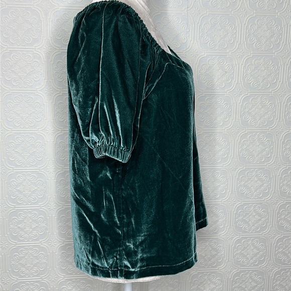 Loft | Velvet Puff Sleeve Top, Deep Spruce Green - Picture 4 of 10
